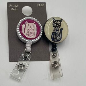 Badge Reels Retractable ID Attach Cat Lovers Lot of 2 Humor Pink Black